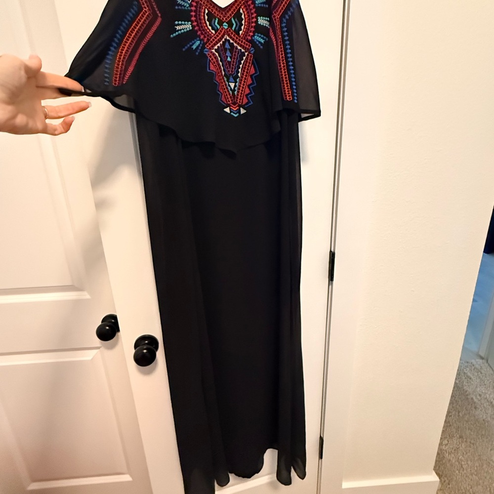 Xhilaration Black Dress with Red and Blue Embroidery